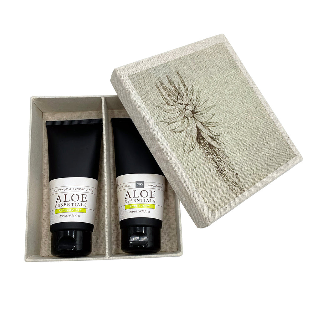 aloe essentials shower paste and lotion set